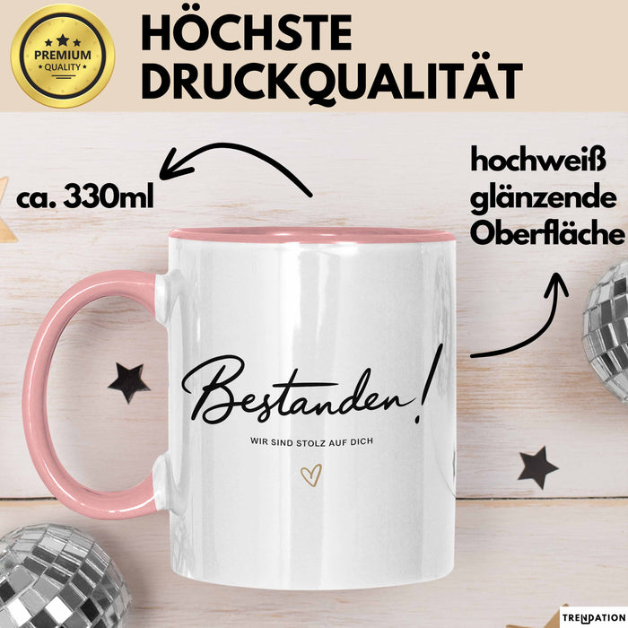 Schüler Abschluss Tasse Geschenk Lustige Geschenkidee Spruch Bestanden Wir Sind Stolz Auf Dich Rosa Trendation