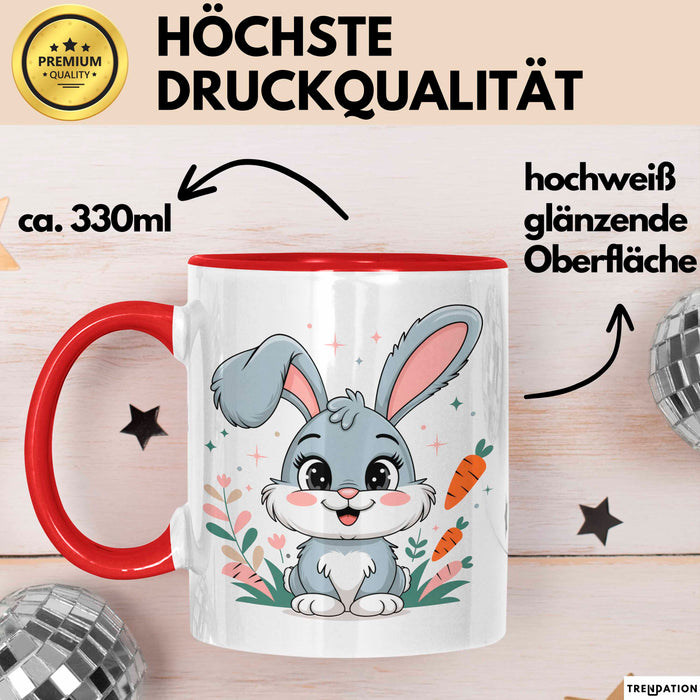 Kaninchenliebhaber Tasse Geschenkidee für Hasen Fans Rot Trendation