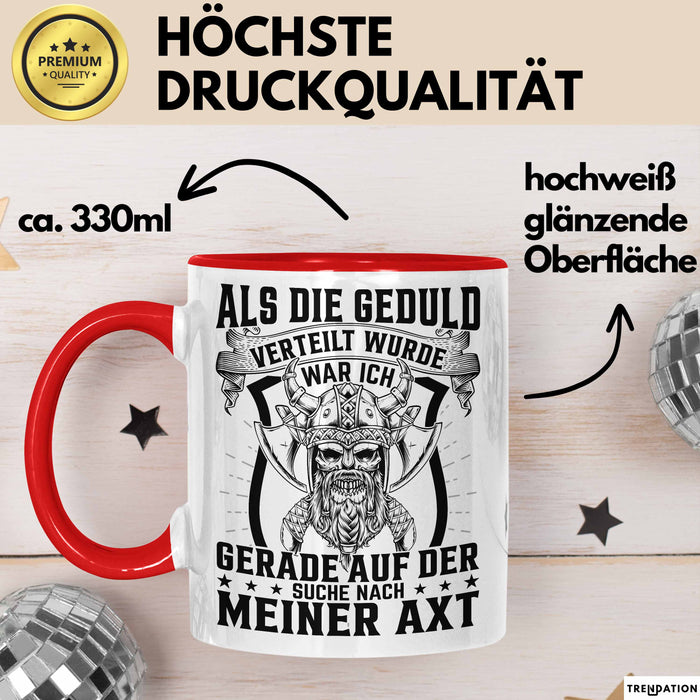 Forstwirt Geschenk Tasse Waldarbeiter Axt Holz Hacken Totenkopf Wikinger Kaffee-Becher für Holzfäller Rot Trendation