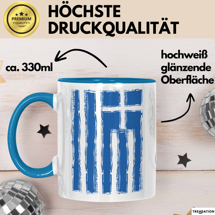 Griechenland Tasse Geschenk Grieche Flagge Hoch Kaffee-Becher Blau Trendation