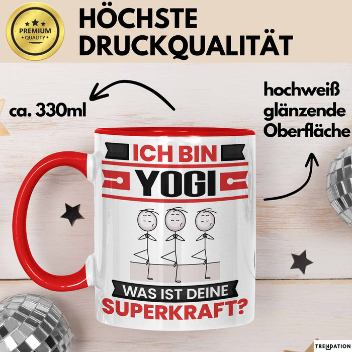 Yogi Tasse Geschenk für Yogi Geburtstag Lustiger Spruch Kaffee-Becher Was Ist Deine Superkraft Rot Trendation