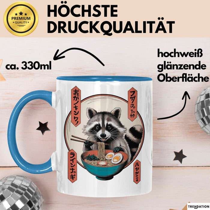 Waschbär Tierliebhaber Ramen Tasse Geschenk Lustige Geschenkidee Spruch Blau Trendation