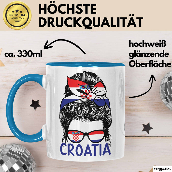Croatia Tasse Geschenk Für Kroatische Frau Heimat Kroatien Kaffee-Becher Geschenkidee Blau Trendation