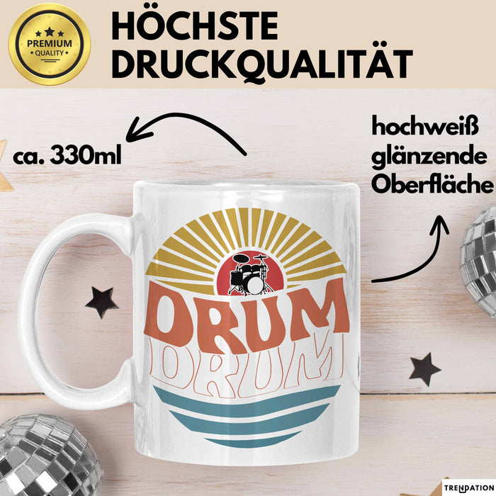 Drummer Schlagzeug-Spieler Geschenk Tasse Geschenkidee Kaffee-Becher Schlagzeuger Drum Bunte Grafik Weiß Trendation