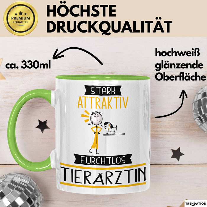 Tierärztin Tasse Geschenk Becher Stark Attraktiv Furchtlos Tierärztin Lustige Geschenkidee Grün Trendation