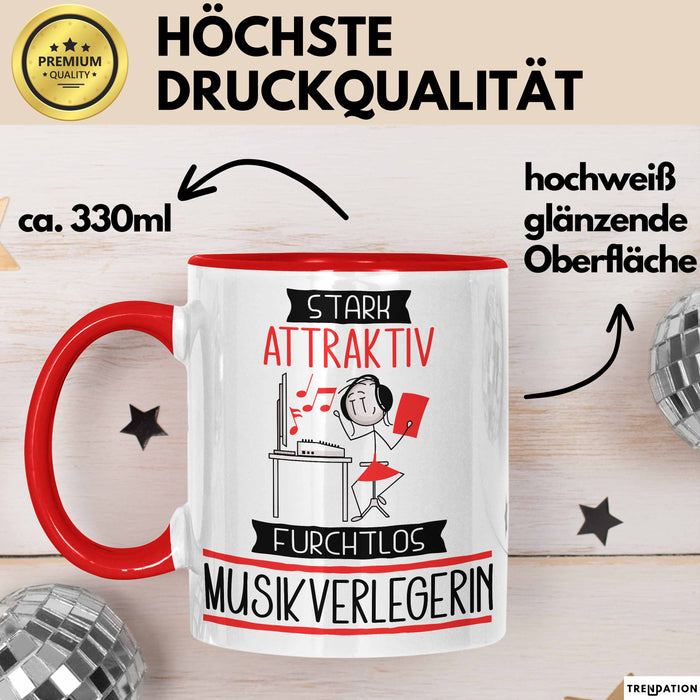 Musikverlegerin Tasse Geschenk Becher Stark Attraktiv Furchtlos Musikverlegerin Lustige Geschenkidee Rot Trendation