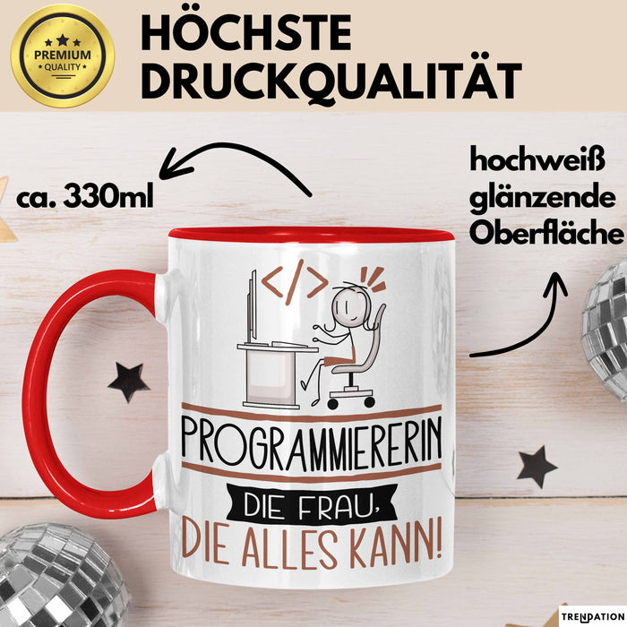 Programmiererin Geschenk Tasse Becher Die Frau Die Allen Kann Geschenkidee für eine Programmiererin Lustig Rot Trendation