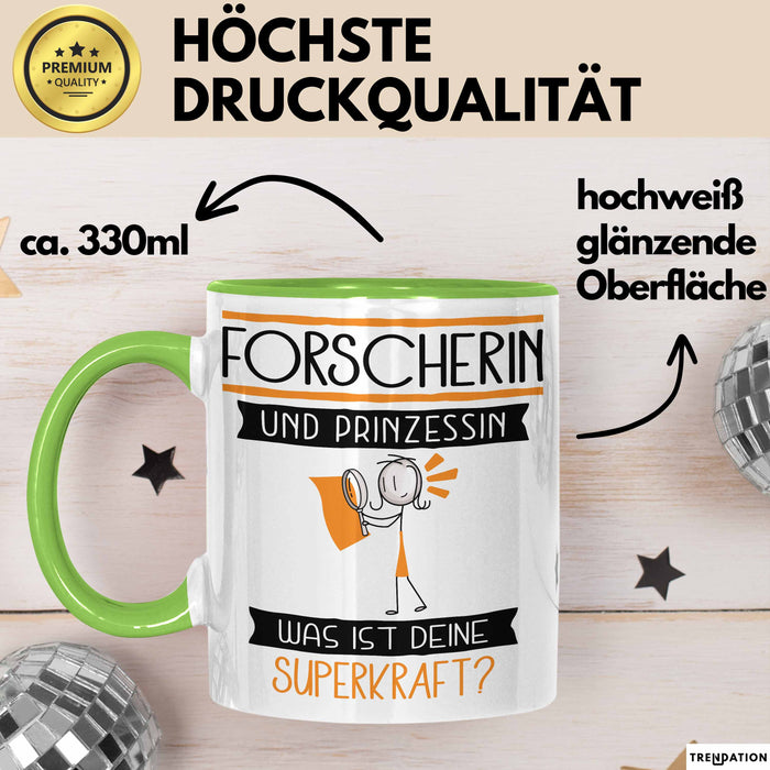 Forscherin Und Prinzessin Tasse Geschenk Für Eine Forscherin Geburtstag Was Ist Deine Superkraft Grün Trendation