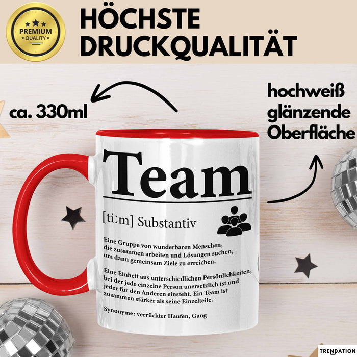 Büroarbeit Kollege Tasse Geschenk Lustige Geschenkidee Spruch Team Definition Rot Trendation