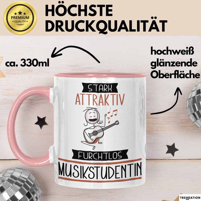Musikstudentin Tasse Geschenk Becher Stark Attraktiv Furchtlos Musikstudentin Lustige Geschenkidee Rosa Trendation