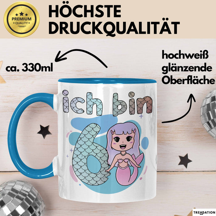 6. Geburtstag Mädchen Geschenk Meerjungfrau Geschenk Tasse für Mädchen Nymphe Nixe Becher Grafik Blau Trendation