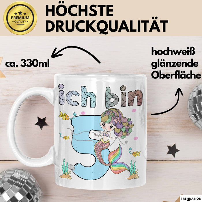5. Geburtstag Mädchen Geschenk Meerjungfrau Geschenk Tasse für Mädchen Nymphe Nixe Becher Grafik Weiß Trendation