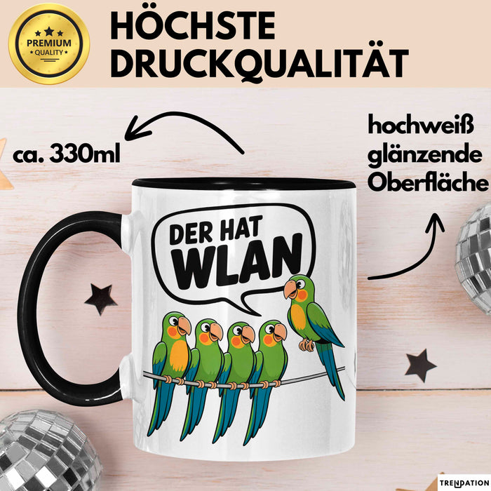 Papageien Garten Vögel Tasse Geschenk Lustige Geschenkidee Spruch Der Hat WLAN Schwarz Trendation
