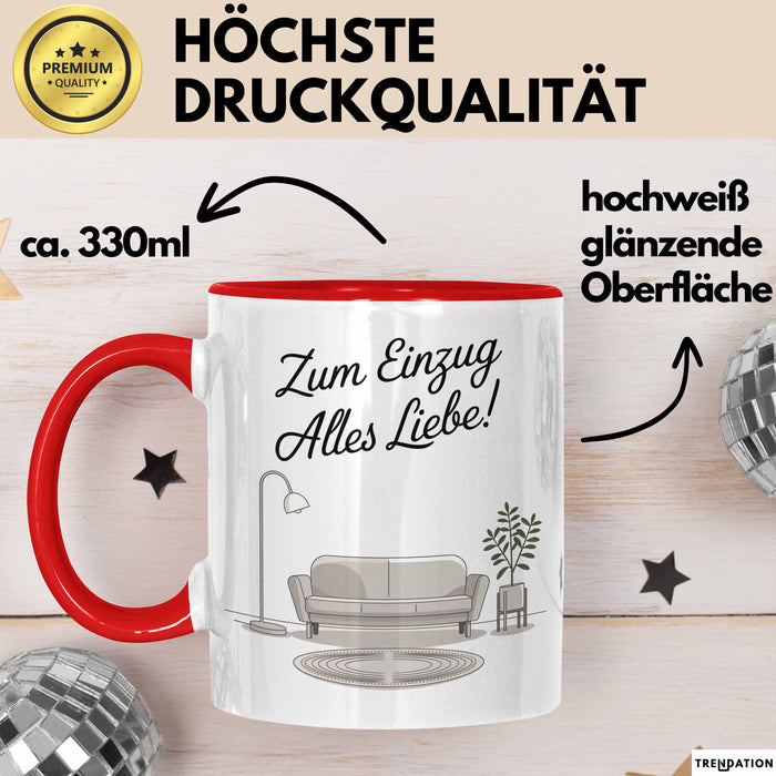Neues Zuhause Eigentümer Tasse Geschenk Lustige Geschenkidee Spruch Zum Einzug Alles Liebe Rot Trendation