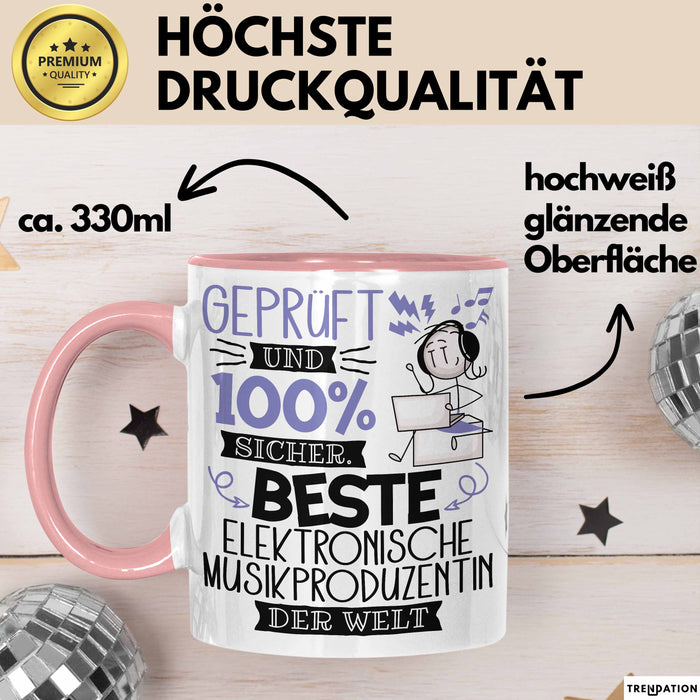 Beste Elektronische Musikproduzentin Der Welt Tasse Geschenk für Eine Elektronische Musikproduzentin Geprüft Und Sicher Geschenkidee Geburtstag Weihnachten Rosa Trendation