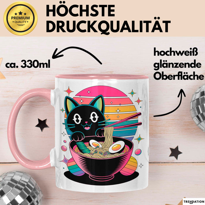 Katzen Tierliebhaber Tasse Geschenk Lustige Geschenkidee Spruch Katze Isst Ramen Nudeln Rosa Trendation