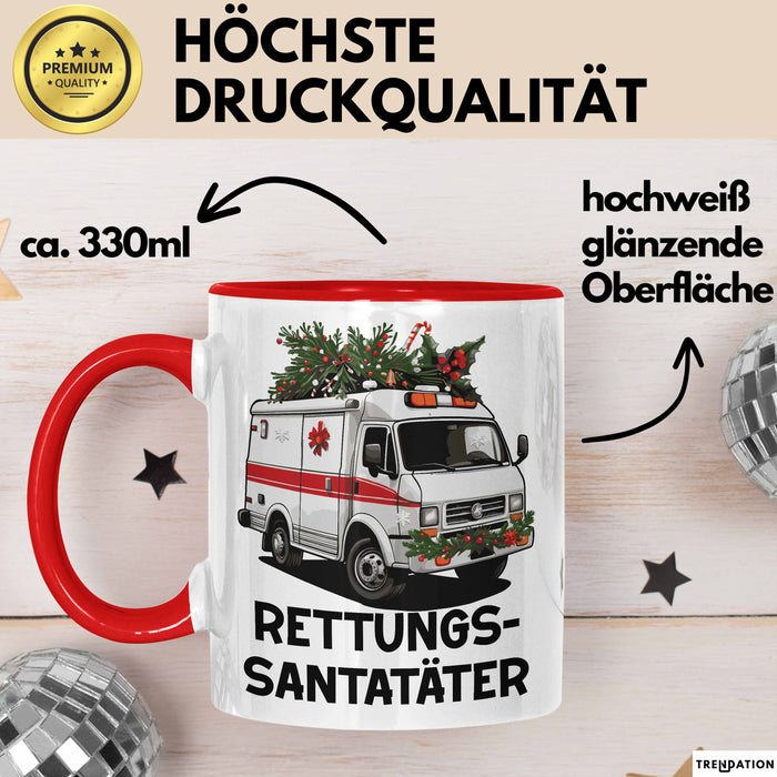 Rettungssanitäter Tasse Geschenk Rettungssantatäter Spruch Notarzt Geschenkidee Kaffee-Becher Rot Trendation