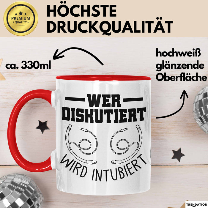 Krankenschwester Tasse Geschenk Wer Diskutiert Wird Intubiert Krankenhaus Geschenkidee Rot Trendation