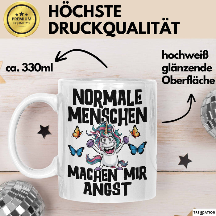 Einhorn Tasse Geschenk Normale Menschen Machen Mir Angst Geschenkidee Weiß Trendation