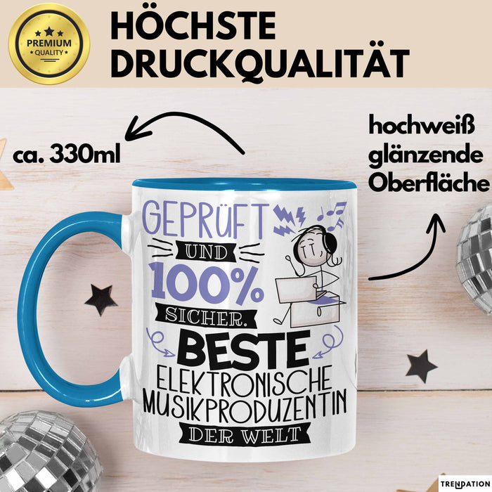 Beste Elektronische Musikproduzentin Der Welt Tasse Geschenk für Eine Elektronische Musikproduzentin Geprüft Und Sicher Geschenkidee Geburtstag Weihnachten Blau Trendation