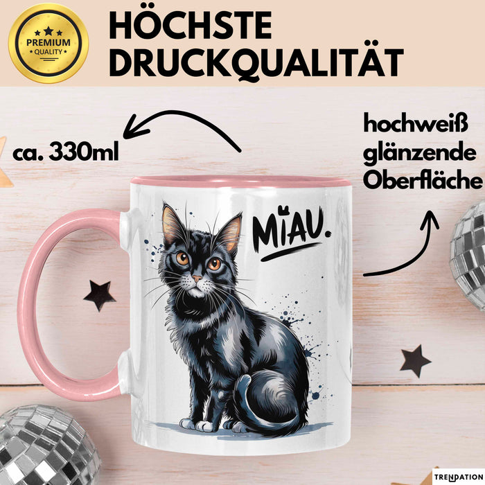 Katzen Tierliebhaber Tasse Geschenk Lustige Geschenkidee Spruch Miau Rosa Trendation