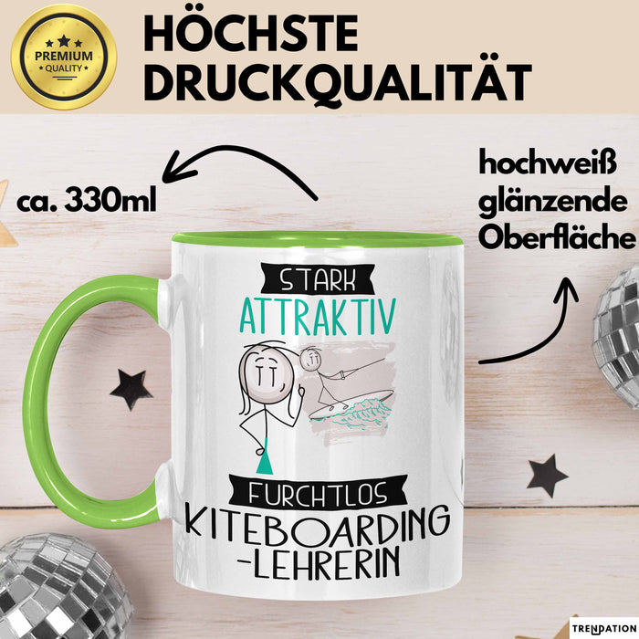 Kiteboarding-Lehrerin Tasse Geschenk Becher Stark Attraktiv Furchtlos Kiteboarding-Lehrerin Lustige Geschenkidee Grün Trendation