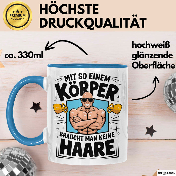 Glatzkopf Männer Tasse Geschenkidee Du Brauchst Keine Haare Blau Trendation