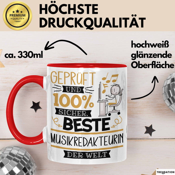 Beste Musikredakteurin Der Welt Tasse Geschenk für Eine Musikredakteurin Geprüft Und Sicher Geschenkidee Geburtstag Weihnachten Rot Trendation