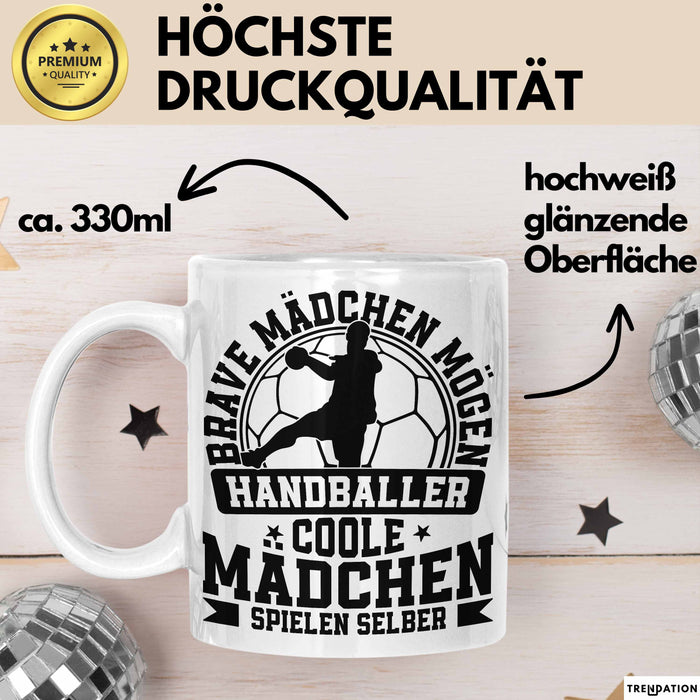 Mädchen Handball-Spielerin Tasse Geschenk Spruch Echte Mädchen Spielen Handball Geschenkidee Frauen Brave Mädchen Mögen Handballer Weiß Trendation