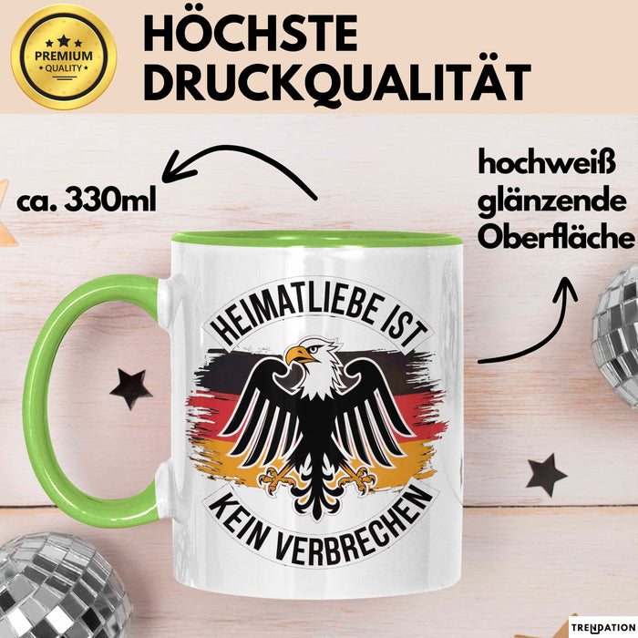 Deutscher Adler Vogel Tasse Geschenk Lustige Geschenkidee Spruch Heimat Liebheit Ist Kein Verbrechen Deutschland Eagle Grün Trendation