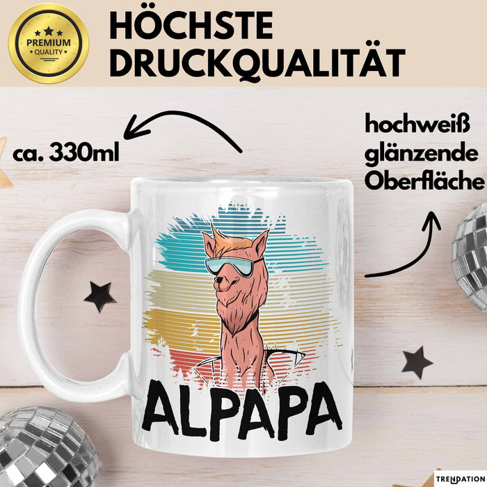 Vater Papa Tasse Gschenk Alpaka Llama Alpapa Geschenkidee Spruch für Vater zum Vatertag Weiß Trendation