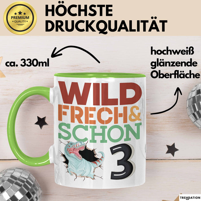 3. Geburtstag Geschenk Tasse Becher Wild Frech Und Schon 3 Grün Trendation