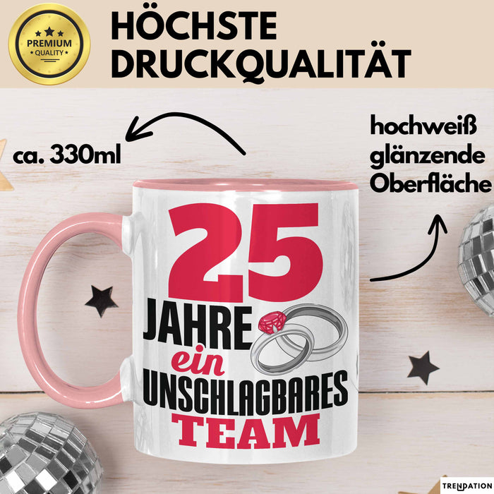 25 Jahre Tasse Geschenk Hochzeitstag Unschlagbares Team Spruch Rosa Trendation