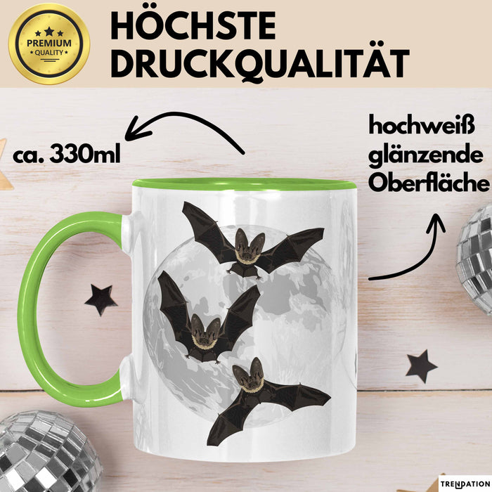 Halloween Tasse Geschenk Fledermäuse Vollmond Grafik Geschenkidee Grün Trendation