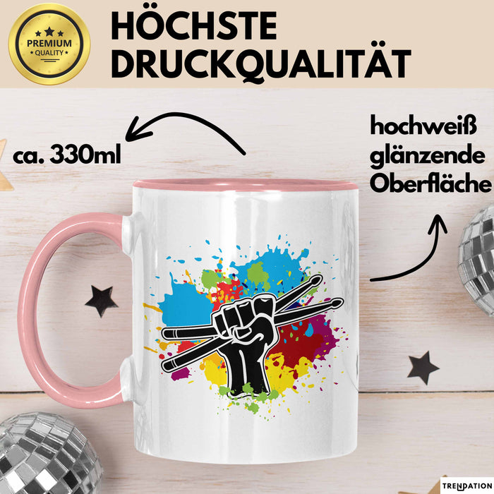 Schlagzeug-Spieler Geschenk Drummer Tasse Geschenkidee Spruch Bunte Farben Schlagzeuger Rosa Trendation