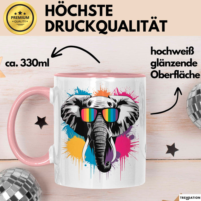 Elefant Tier Sonnenbrille Tasse Geschenk Lustige Geschenkidee Spruch Rosa Trendation