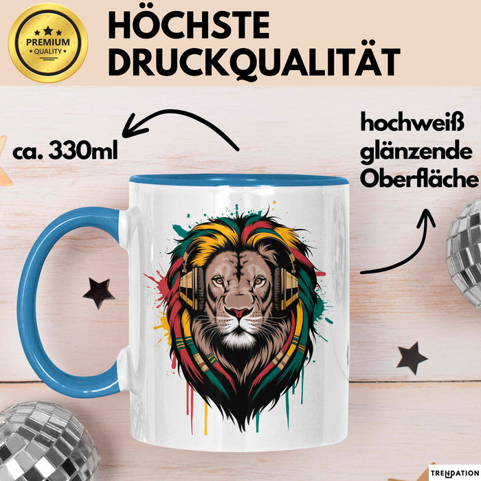 Löwe Tier Kopfhörer Sonnenbrille Tasse Geschenk Lustige Geschenkidee Spruch Blau Trendation