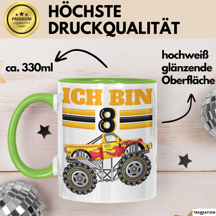 8. Geburtstag Geschenk Tasse Becher Jungs Trucks Geburtstagsgeschenk Ich Bin 8 Grün Trendation