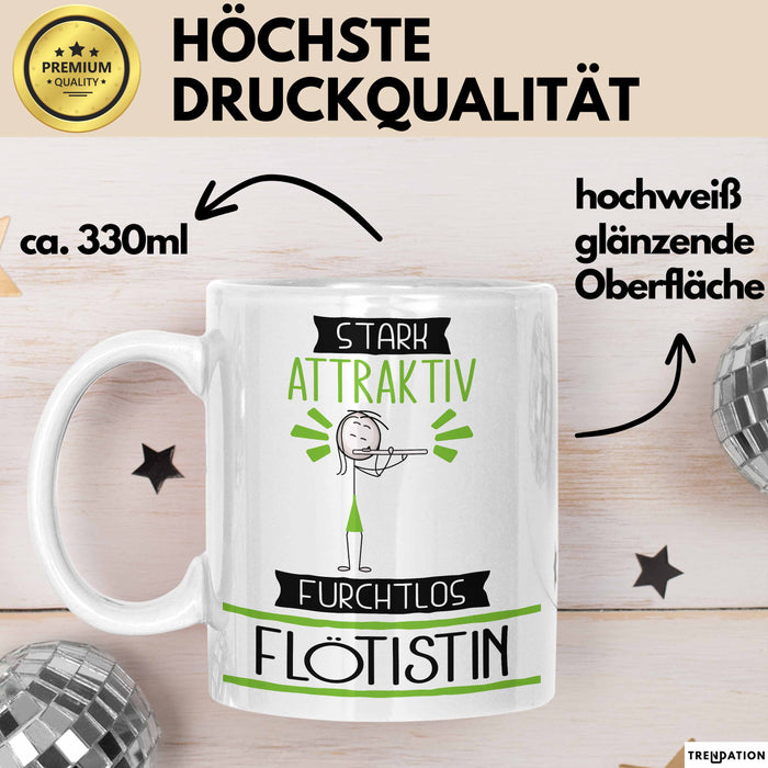 Flötistin Tasse Geschenk Becher Stark Attraktiv Furchtlos Flötistin Lustige Geschenkidee Weiß Trendation
