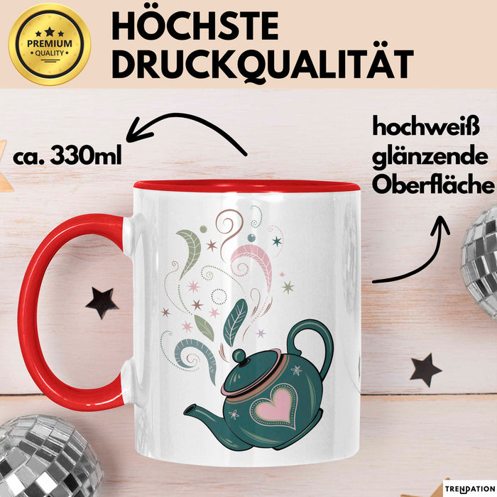 Teeliebhaber Tasse Geschenkidee für Kräuter Enthusiasten Rot Trendation
