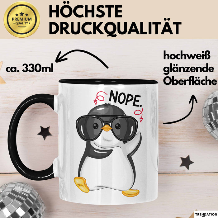 Witzige Tasse Geschenk Pinguin Mit Roter Brille Lustiger Becher Schwarz Trendation