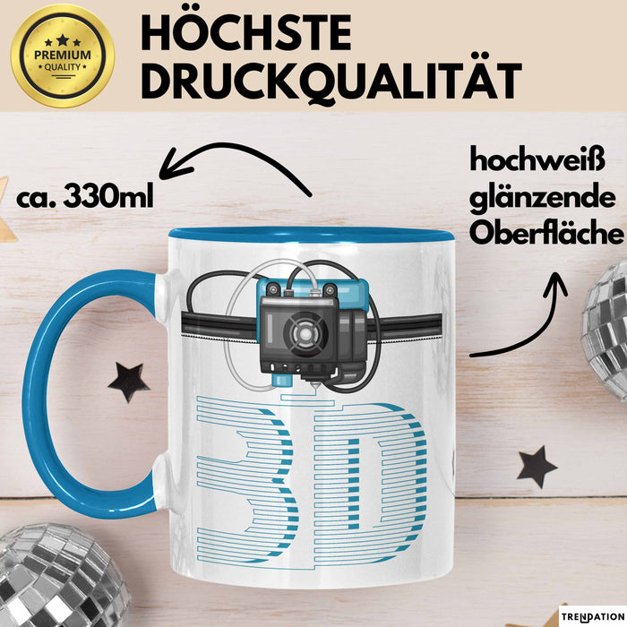 3D Drucker Tasse mit Grafik lustige Geschenkidee für Technikliebhaber Blau Trendation