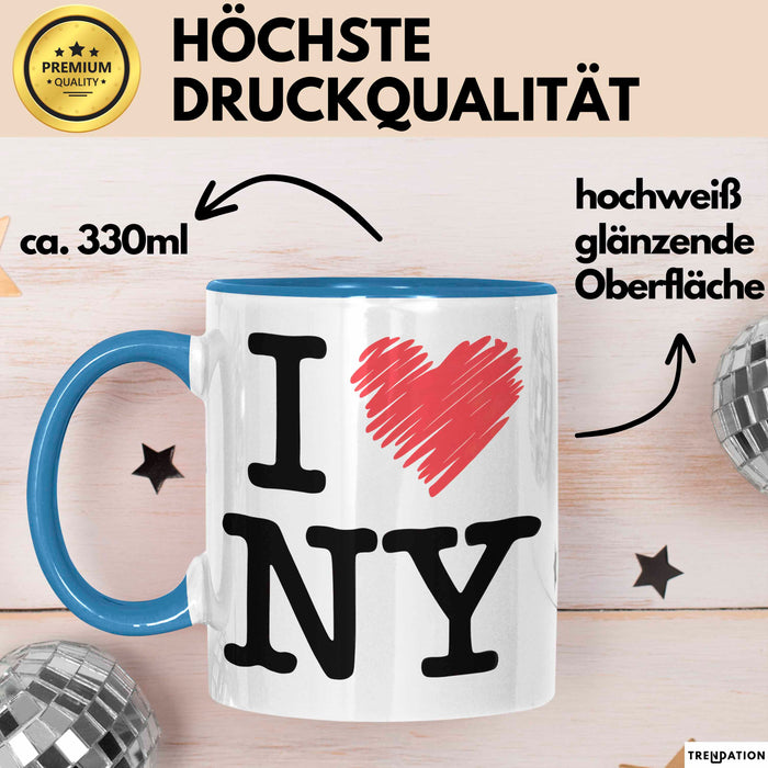 New York City USA Tasse Geschenk Lustige Geschenkidee Spruch Ich Liebe New York Blau Trendation