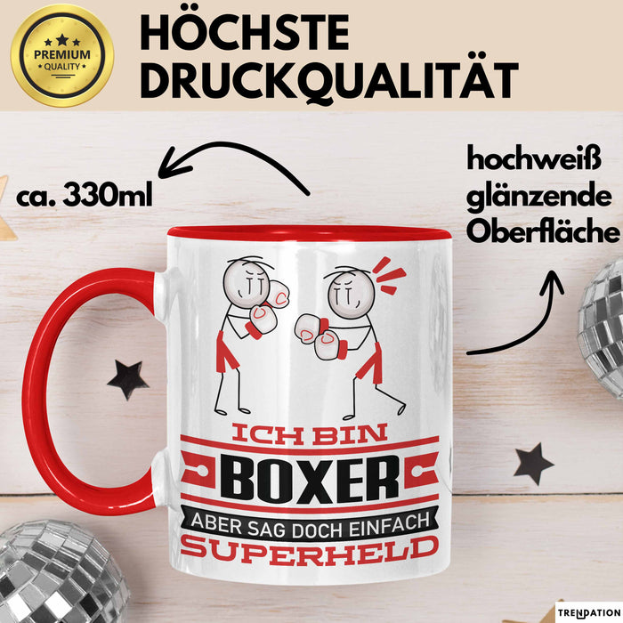 Boxer Geschenk Tasse Ich Bin Boxer Aber Sag Doch Einfach Superheld Lustige Geschenkdiee für Boxer Kaffee-Becher Rot Trendation