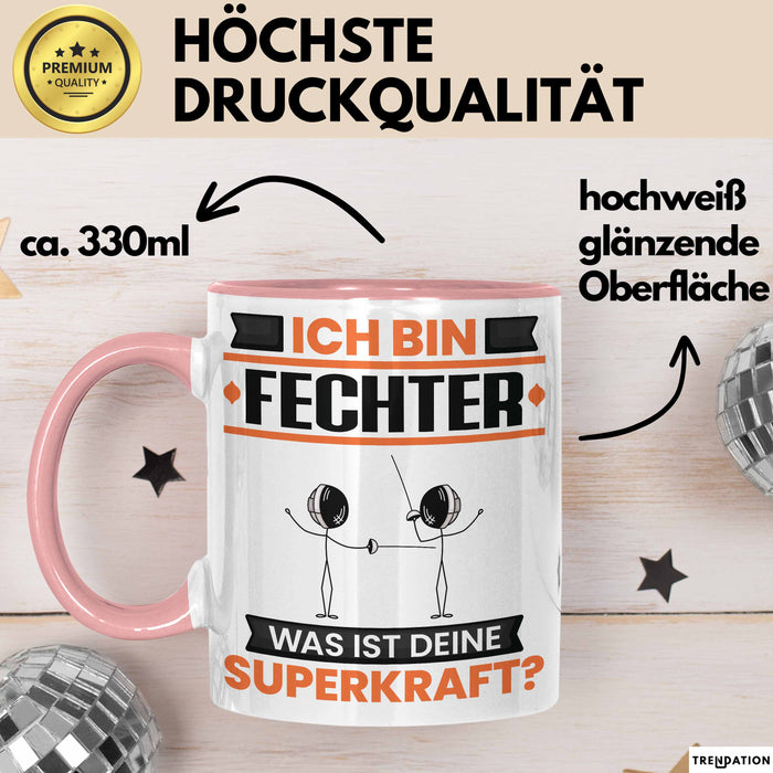 Fechter Tasse Geschenk für Fechter Geburtstag Lustiger Spruch Kaffee-Becher Was Ist Deine Superkraft Rosa Trendation