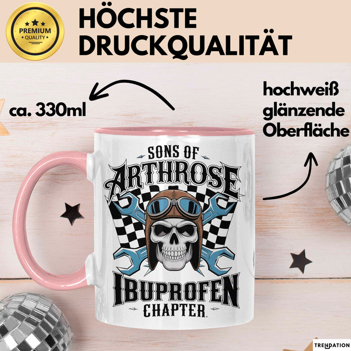Biker Fahrradfahrer Tasse Geschenk Lustige Geschenkidee Spruch Sons Of Arthrose Ibuprofen Chapter Rosa Trendation
