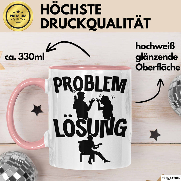 Gitarrist Tasse Geschenk für Gitarrenspieler Männer Geschenkidee Problem und Lösung Gitarre Rosa Trendation