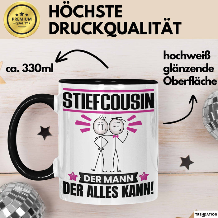 Stiefcousin Tasse Geschenk für Stiefcousin Der Mann Der Alles Kann Geschenkidee zum Geburtstag Schwarz Trendation