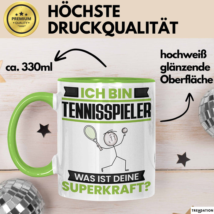 Tennisspieler Tasse Geschenk für Tennisspieler Geburtstag Lustiger Spruch Kaffee-Becher Was Ist Deine Superkraft Grün Trendation