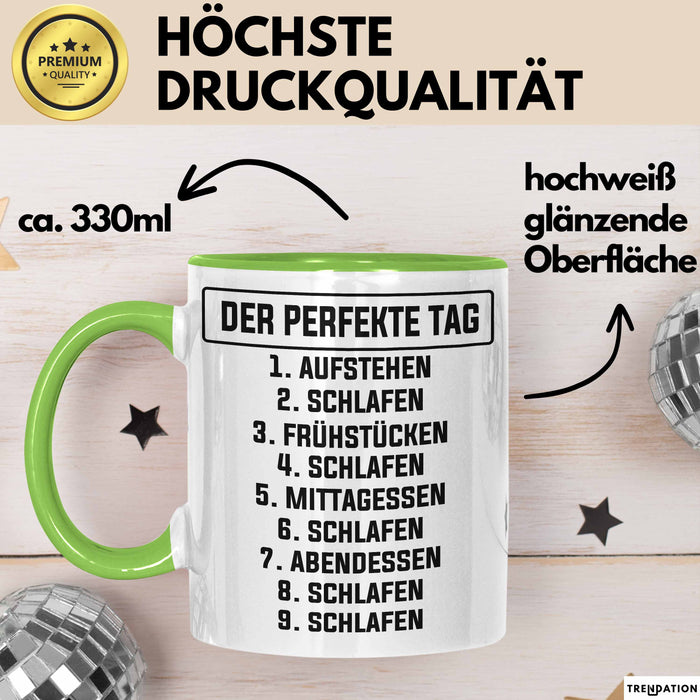 Schlafmütze Tasse Geschenk Der Perfekte Tag Geschenkidee Naps Mittagsschlaf Grün Trendation